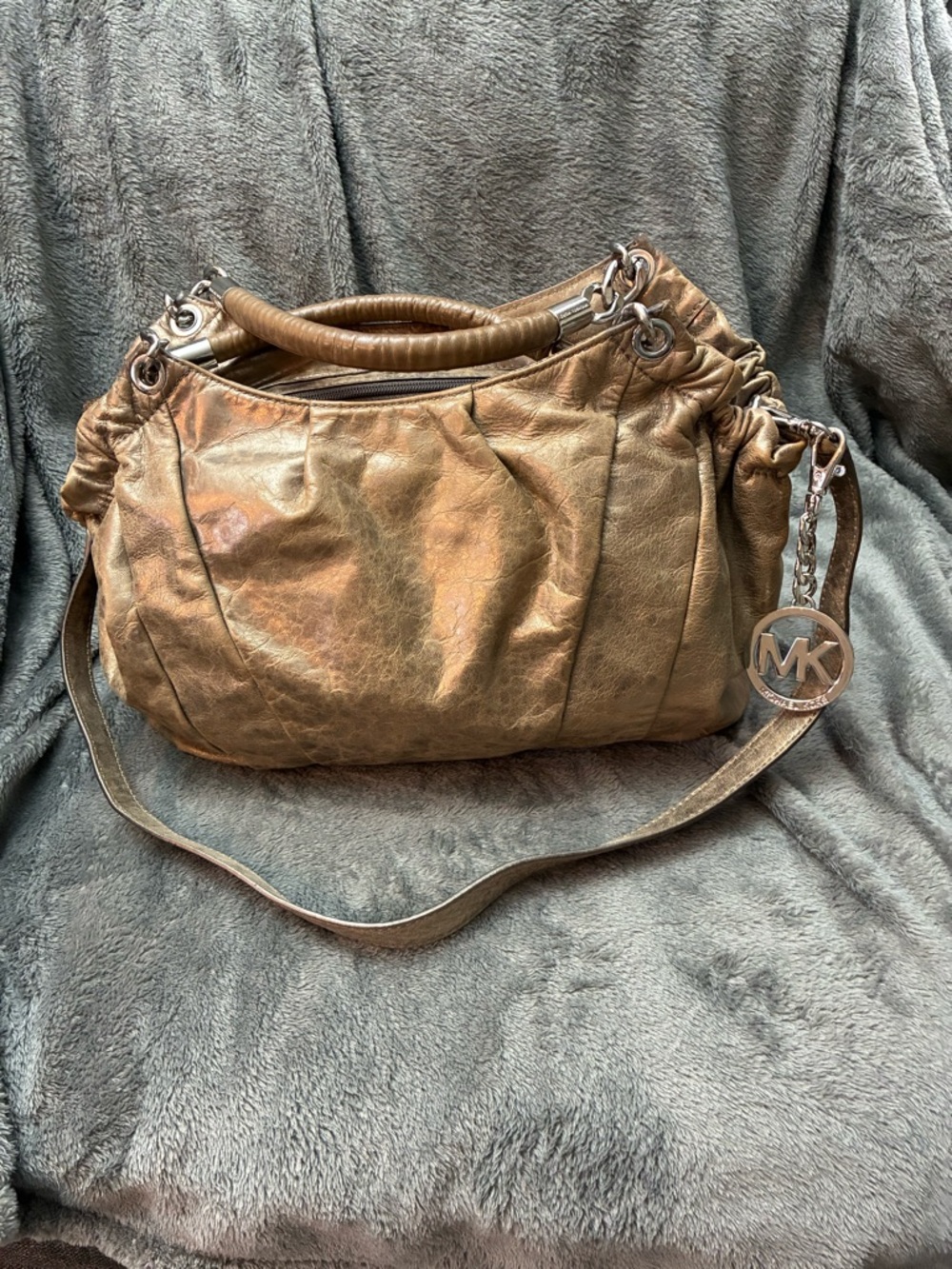 Michael Kors Bronze Leather Satchel with MK Charm